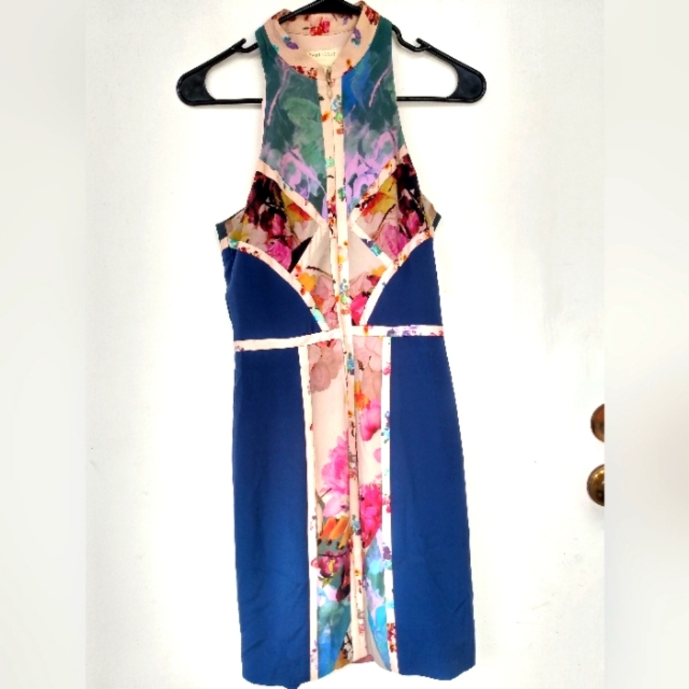 Rare Artelier Nicole Miller Vanguard Dress 2 Floral Pink Blue Feminine Pretty